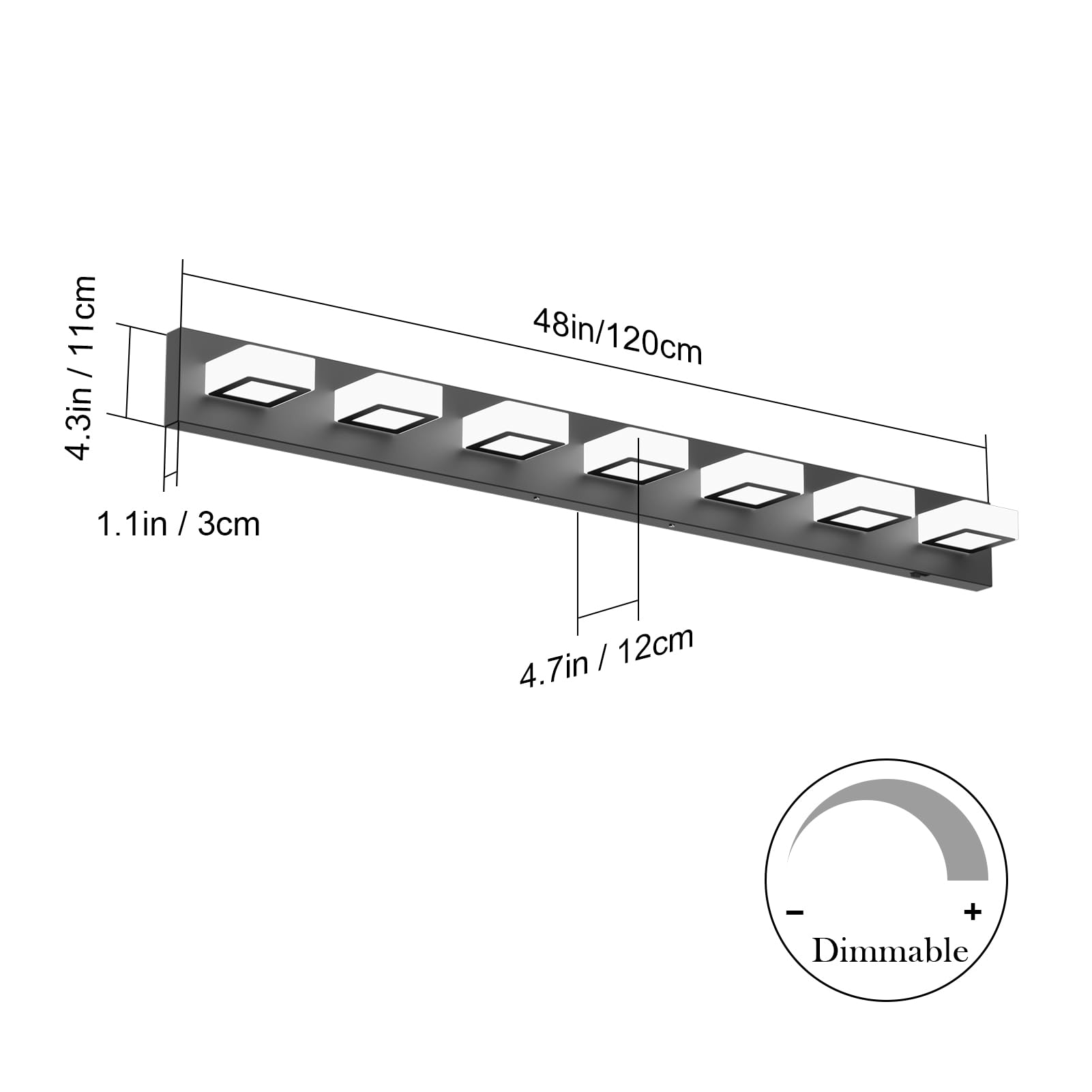 Ralbay 46" Matte Black LED Vanity Lights, 7 Dimmable Colors, Modern Acrylic Bathroom Fixture