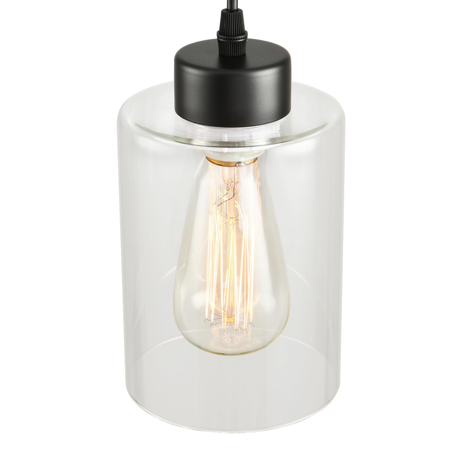 CAFULAM Modern Pendant Light - Adjustable Glass Shade, 2 Pack, Industrial Style, Black Farmhouse Design, Model 22