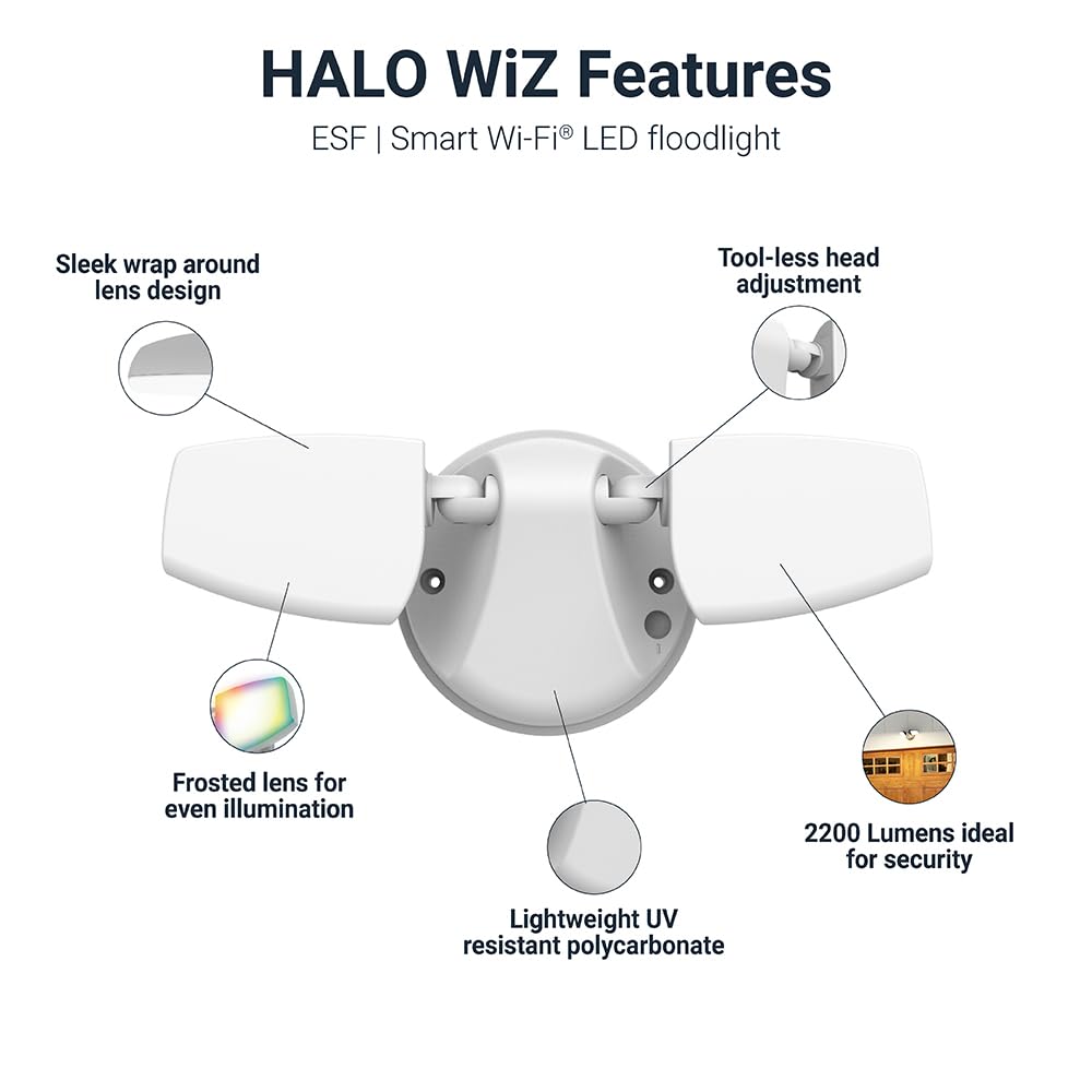Halo Esf Wiz Smart Non-Motion Security Flood Light180-Watt Equivalent 2200 Lumens White