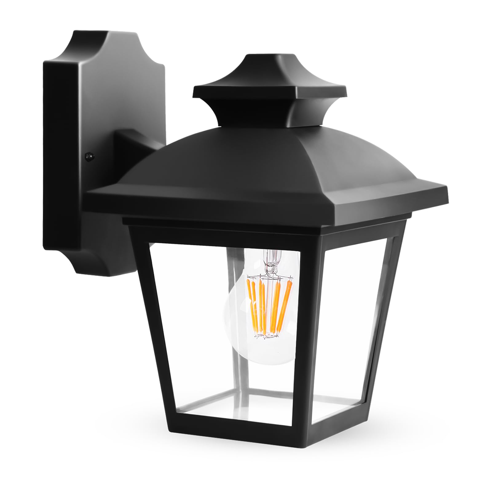 FUDESY Outdoor Wall Lanterns, 3000K Dimmable LED Edison FilamentBulb Included, Anti-Corrosion Plastic Materials, Black, P746-E26