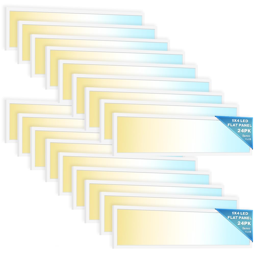 Sunco 24 Pack 1x4 LED Flat Panel Light, Dual Selectable CCT 3500K/4000K/5000K & Selectable Wattage 30W/40W/46W, 5700LM, 0-10V Di