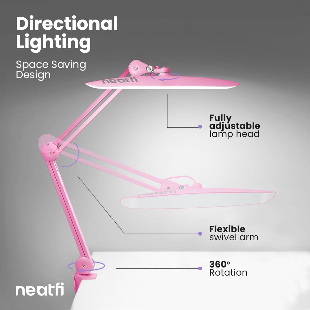 Neatfi XL LED Task Lamp - 2200 Lumens, Dimmable, 3 Light Modes, Pink, Model 9501LED CCT