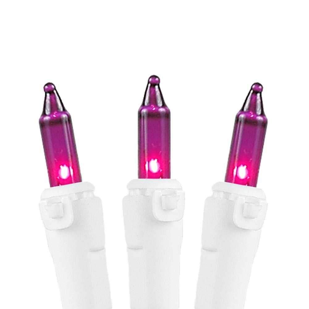 Novelty Lights 100 Light Purple Mini String Light Set, 50 Long, Indoor/Outdoor, White Wire, Model MRD-25B-4