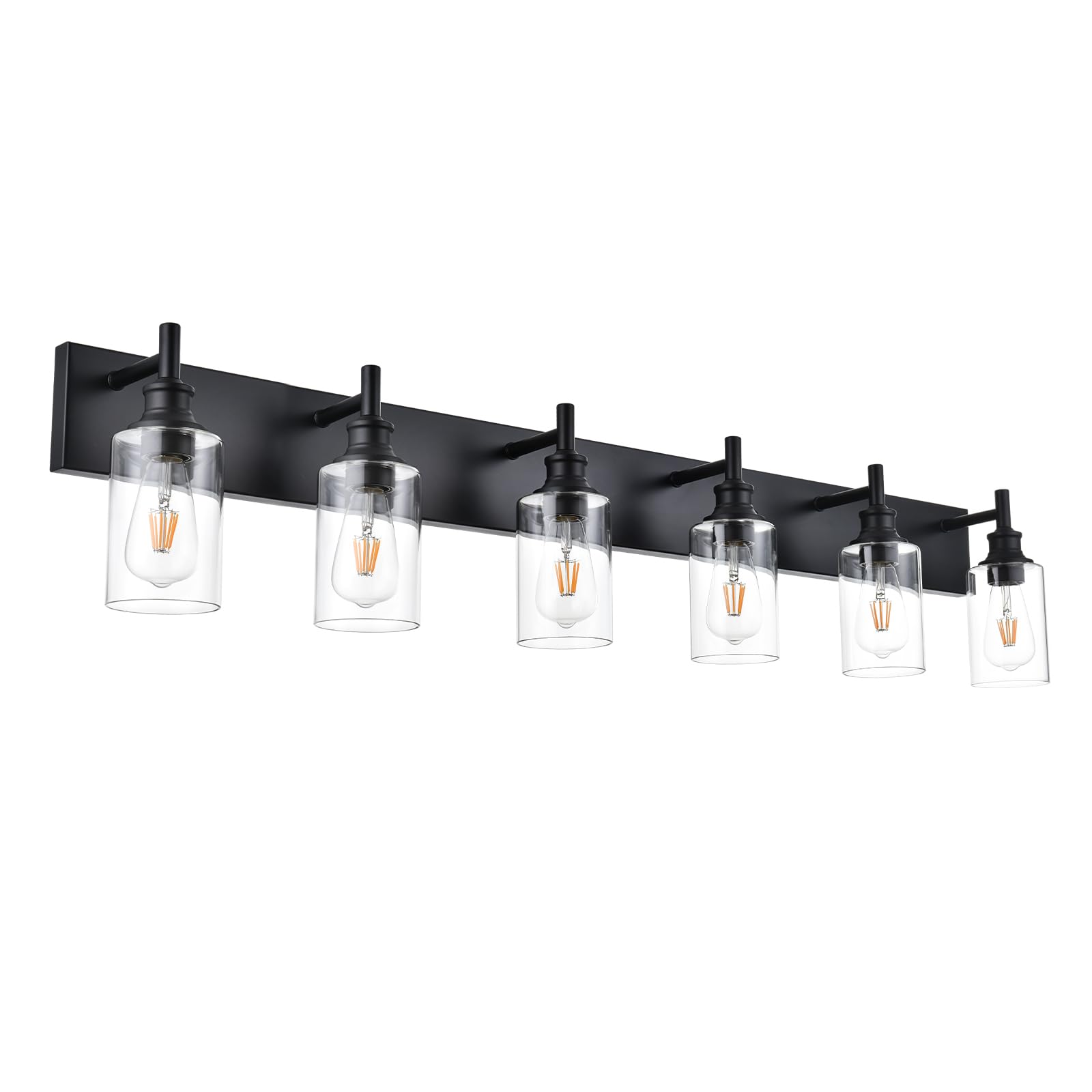 Wanluce 6 Light Bathroom Vanity Lights - Black Bathroom Lighting Fixtures Over Mirror With Clear Glass Shades, Modern Farmhouse