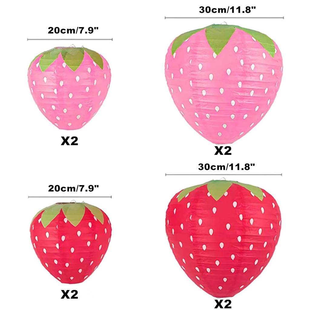Kinteshun Folding Strawberry Paper Lantern Reusable Hanging Ornament Lamp Cover For Fruit Theme Birthday Party Decoration Suppli