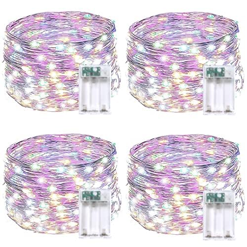 4 Pack 20FT 60LED Battery Operated Fairy Lights with Timer, Waterproof Battery String Lights Outdoor Indoor, Twinkle Light for B