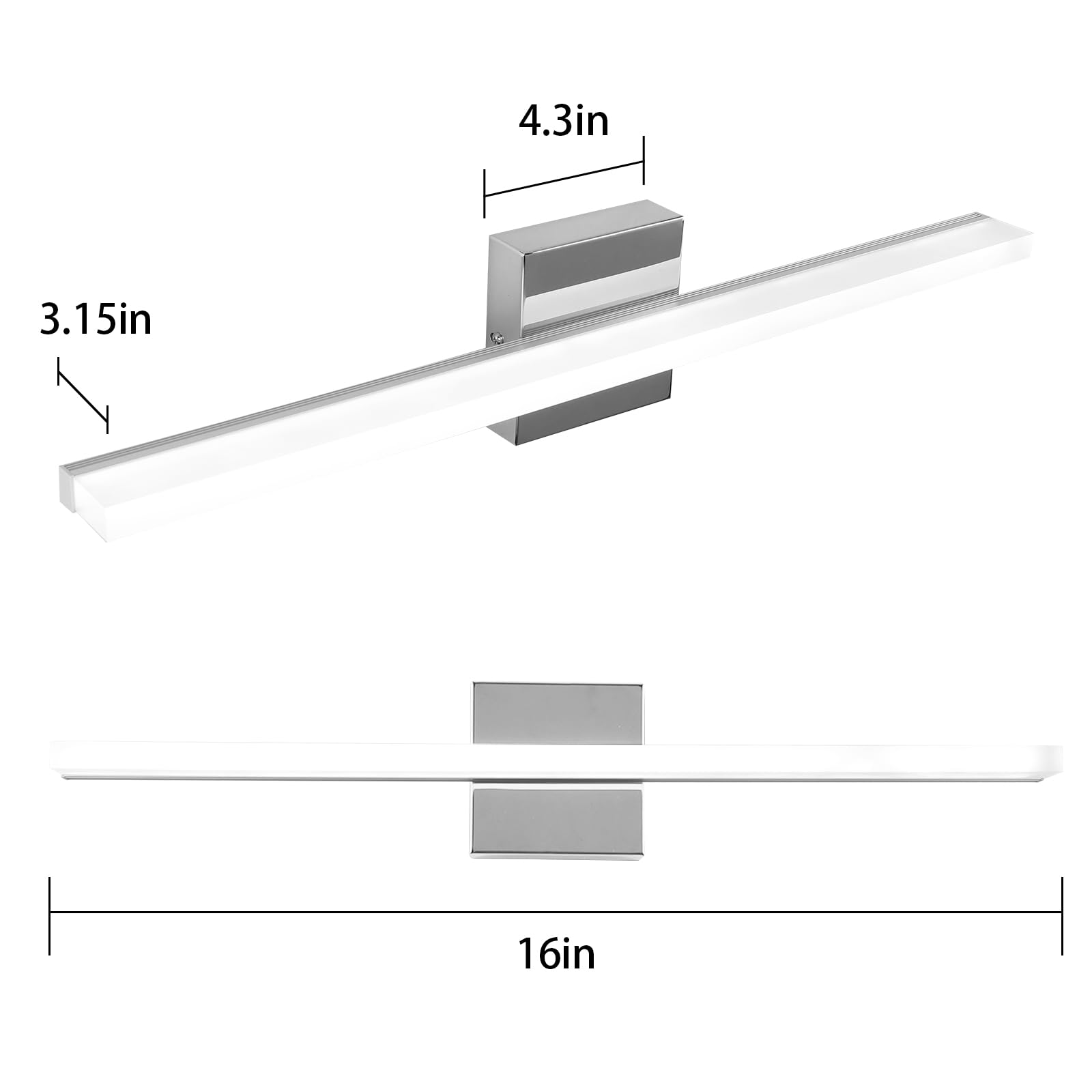 Amansour LED Bathroom Vanity Light 16in, Adjustable 3 Color Temperature, Chrome Finish, Model 31001