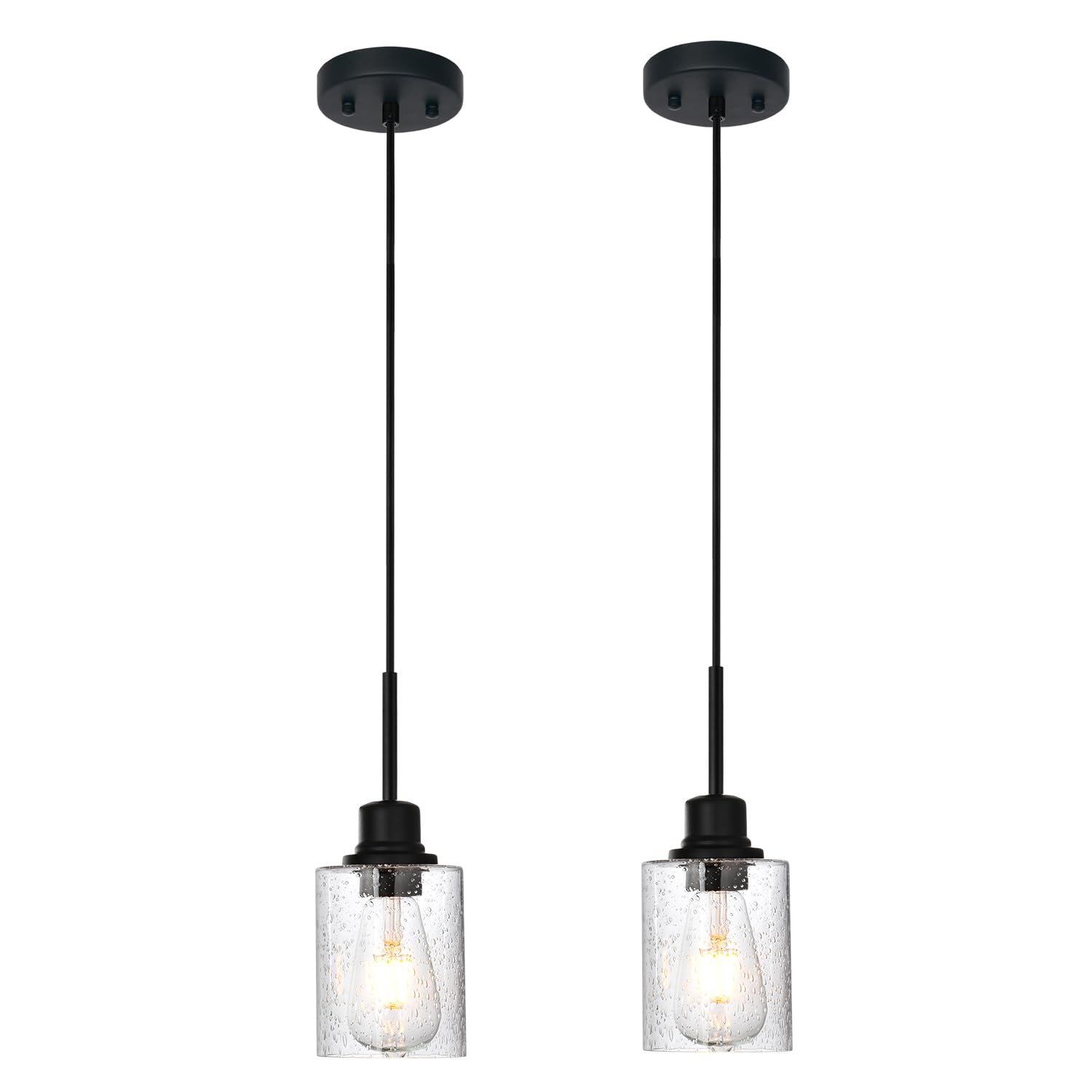 PENDRION Modern 3-Light Pendant Island Light Fixture Black Ceiling Hanging Lights with Clear Seeded Glass and Adjustable Cord,In