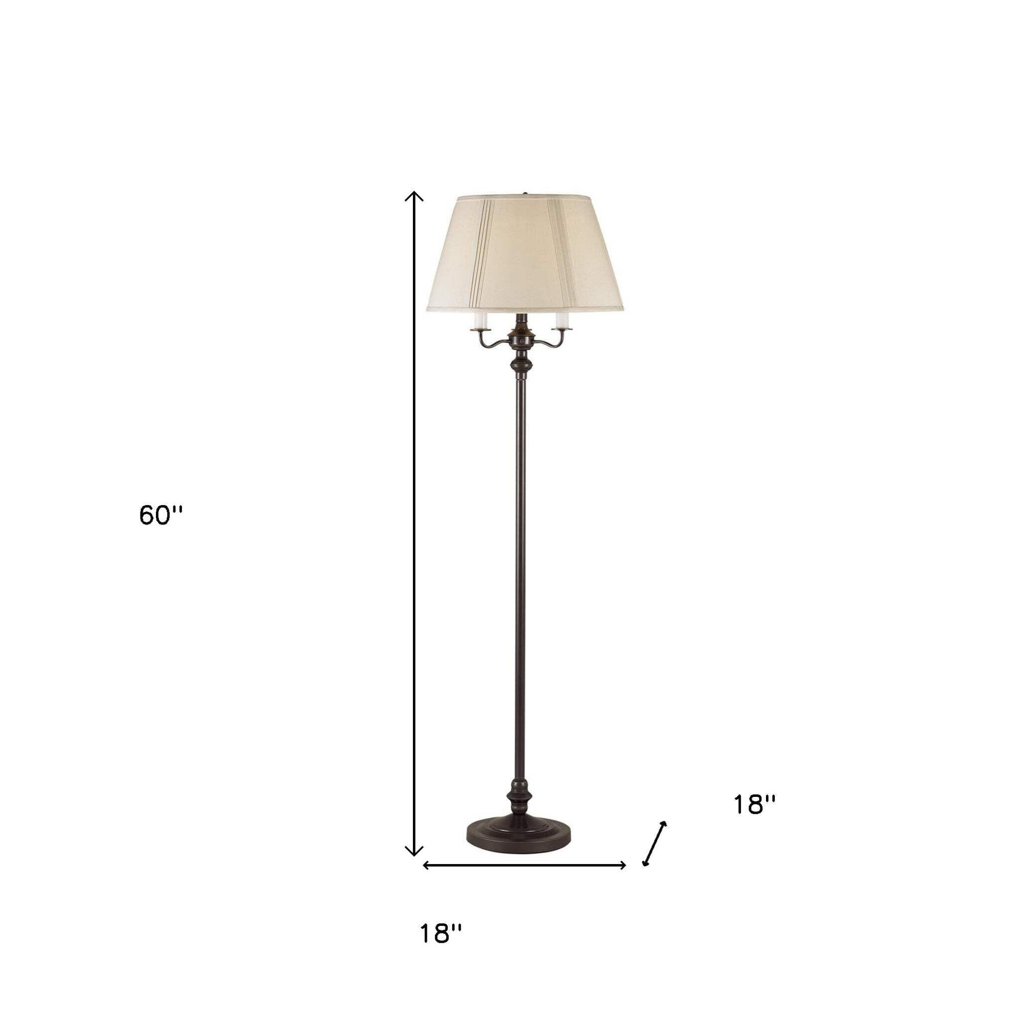 Homeroots Four Light Traditional Floor Lamp - 60 In. With Beige Square Shade, Bronze Finish