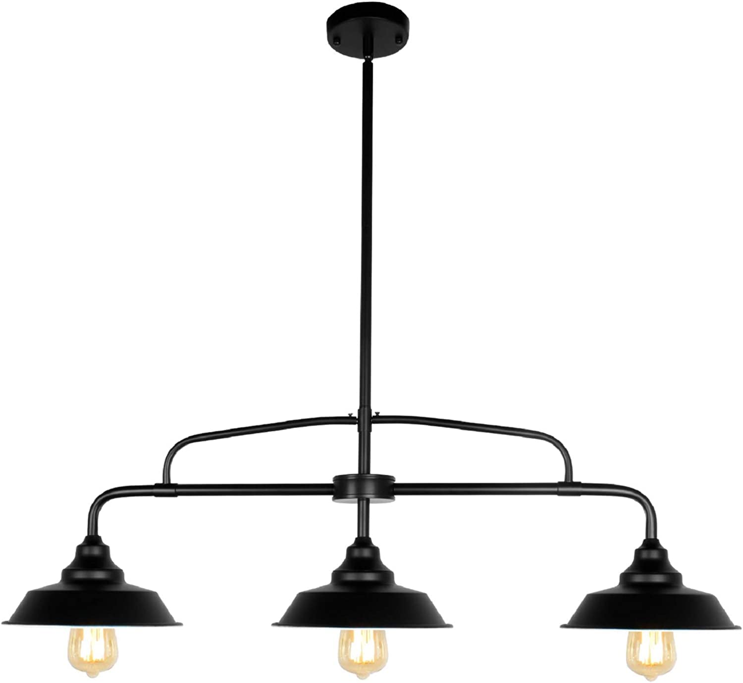 PUZHI HOME Black Pendant Lighting Fixture, 3-Lights Modern Farmhouse Chandelier, Metal, Model 34