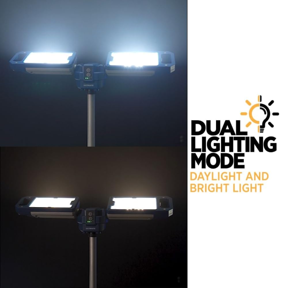 Nextled Nt-6926 Heavy Duty Battery Powered Shop Light, Portable Light Tower, Battery & Charger Included, Detachable Magnetic Lamp, 4000/6500K, 6 Modes, 5000 Lumen Portable Led Work Light With Stand