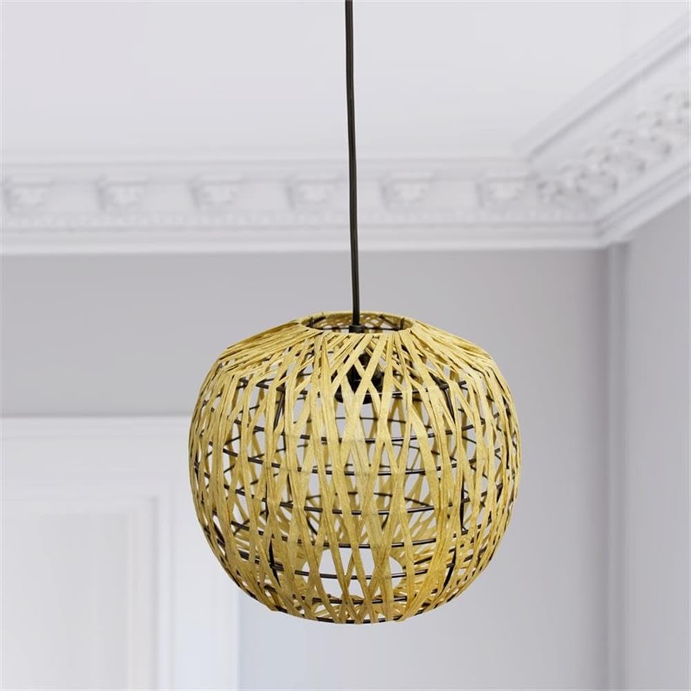 Lalia Home Bohemian Pendant Light, Woven Paper Shade, 11.38in, Natural, Model 1270-LHP-3008-NA
