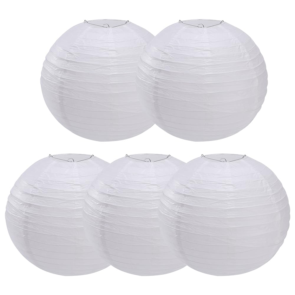 White Paper Lanterns 16 inch Round Paper Lanterns Decorative Ball Lanterns Lamps for Weddings, Birthdays, Parties and Events 5 P