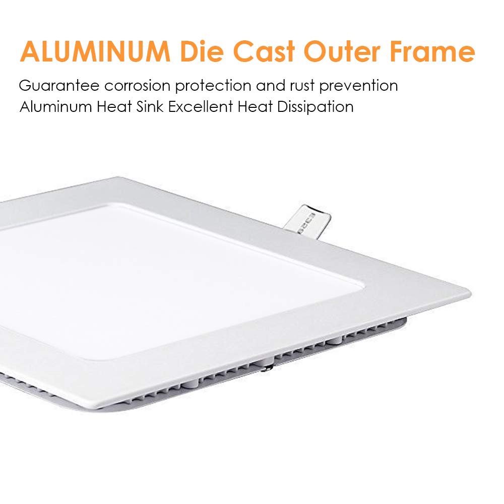 Sayhon 8 Inch Ultra-Thin Square Recessed Lighting With Junction Box,18W 6000K White,Low Profile Ceiling Light Kit Downlight For Office/Commercial Lighting/Kitchen/Hallway