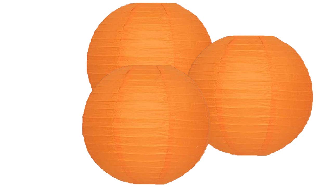 Pack Of 3 Round Paper Lanterns Lamp Wedding Birthday Party Decoration (Orange, 18''/45Cm)