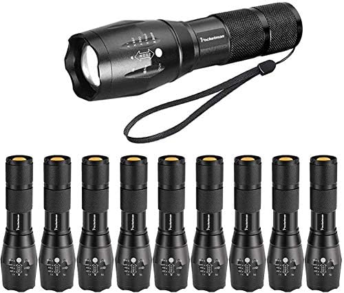 Pocketman LED Tactical Flashlight 2000 Lumen, Water Resistant, 5 Light Modes, Aluminum, 10 Pack