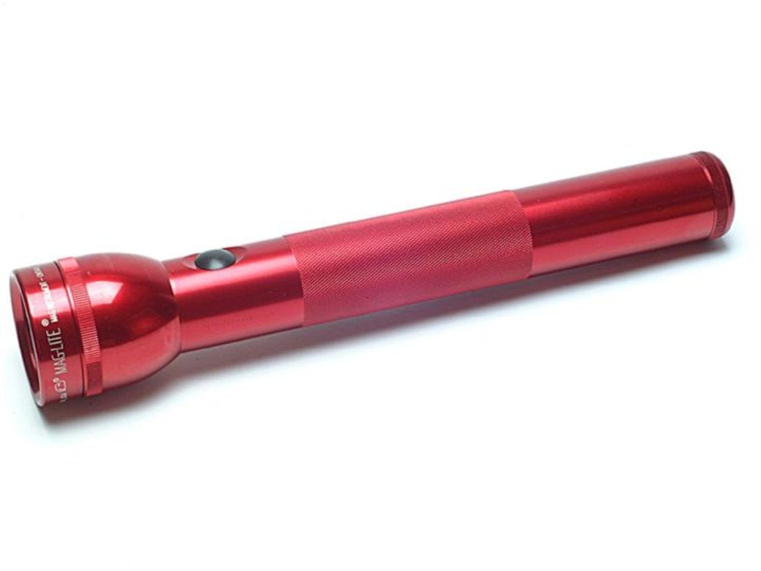 MagLite Heavy-Duty Flashlight, 3 Cell, Aluminum, Red, Model S3D035, Display Box