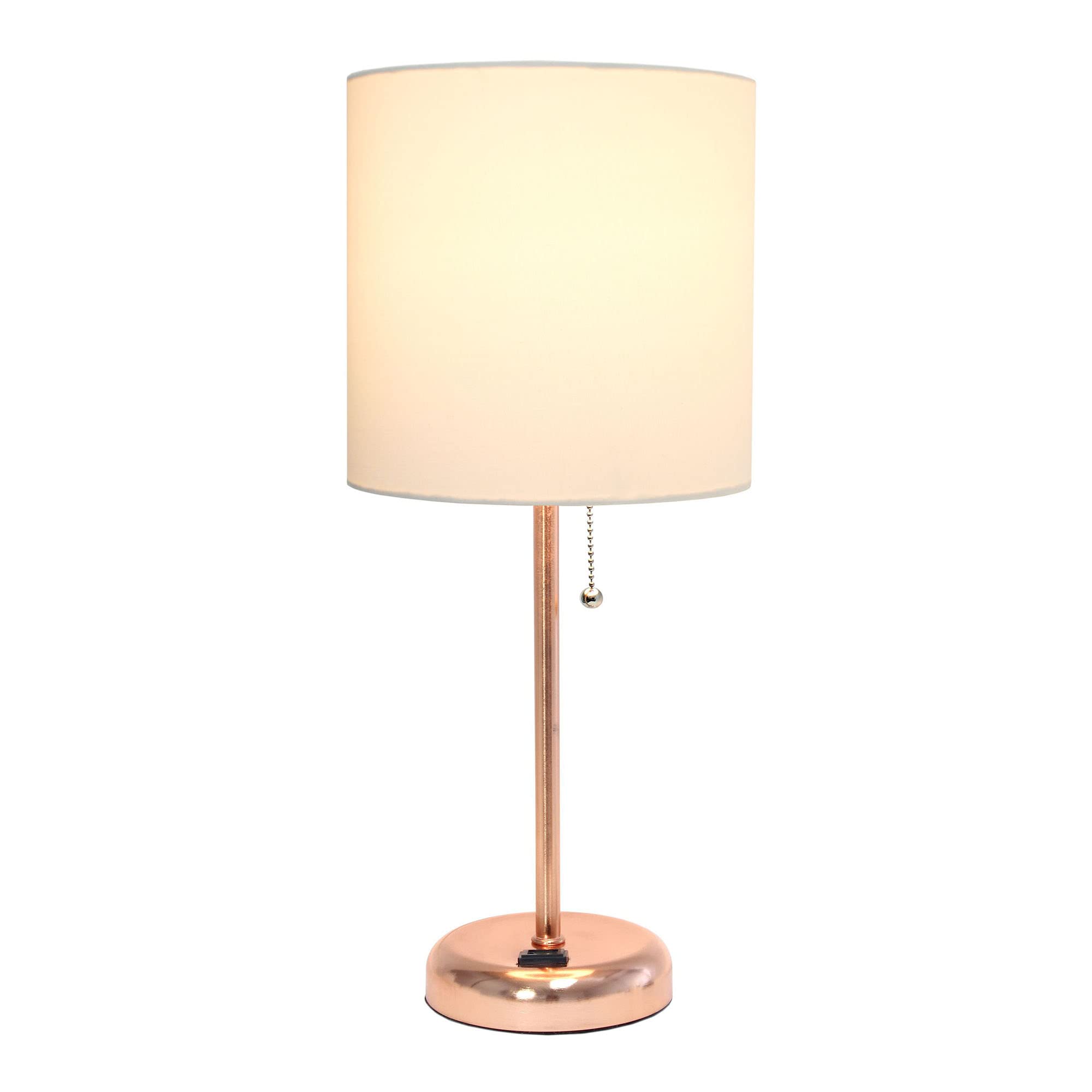Creekwood Home Rose Gold Contemporary Bedside Lamp With White Shade, 19.5&quot; Metal Table Lamp