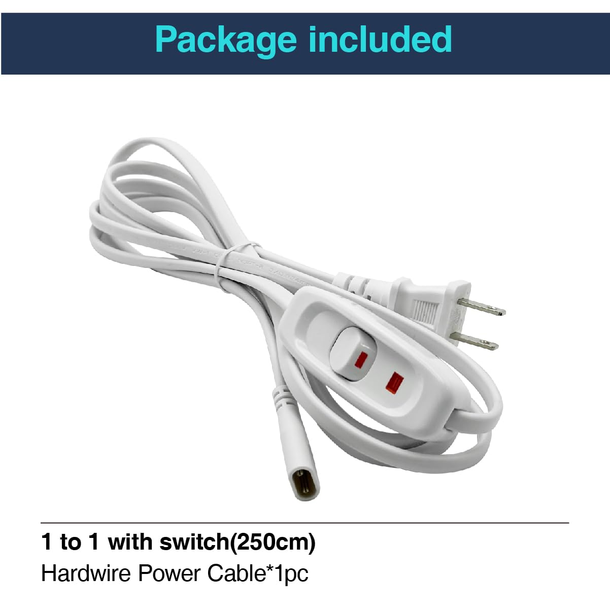 Cezelux 1 Pack Hardwire Power Cable with Switch, 2.5M LED Connector, White, for Honeycomb Lighting Systems