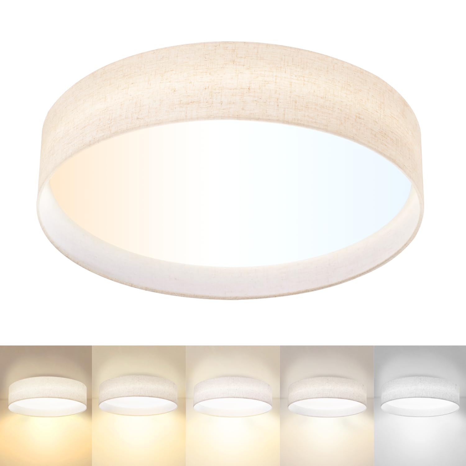 Hamilyeah 18 Inch Led Ceiling Light Flush Mount Light Fixture 36W, Modern Kitchen Lighting Fixture Ceiling Mount With Fabric Sha