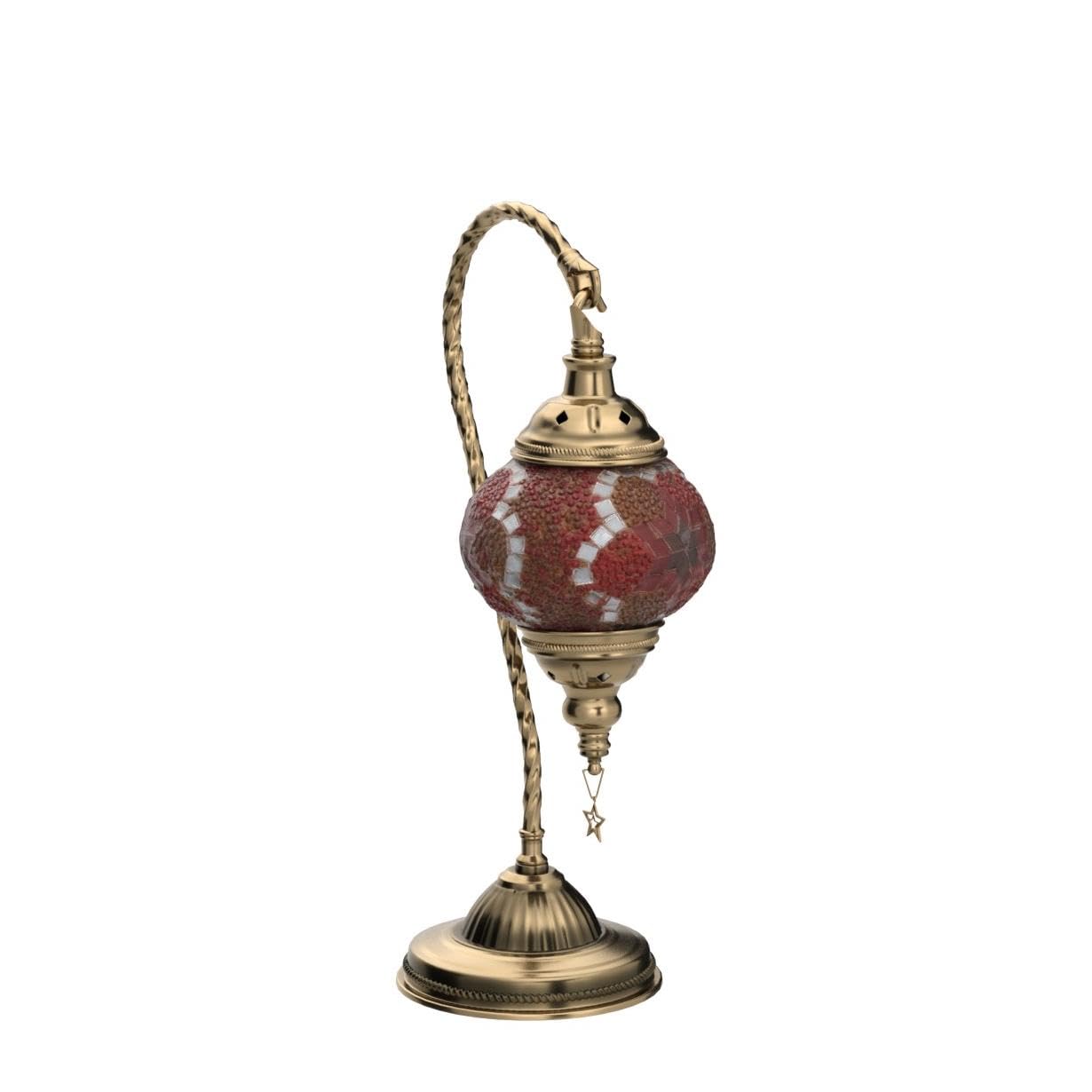 Yarra-Decor Turkish Moroccan Lamp - Handmade Tiffany Mosaic Glass, Bronze Base, 3-Way Color Changing, Red2 (LED Bulb Included)