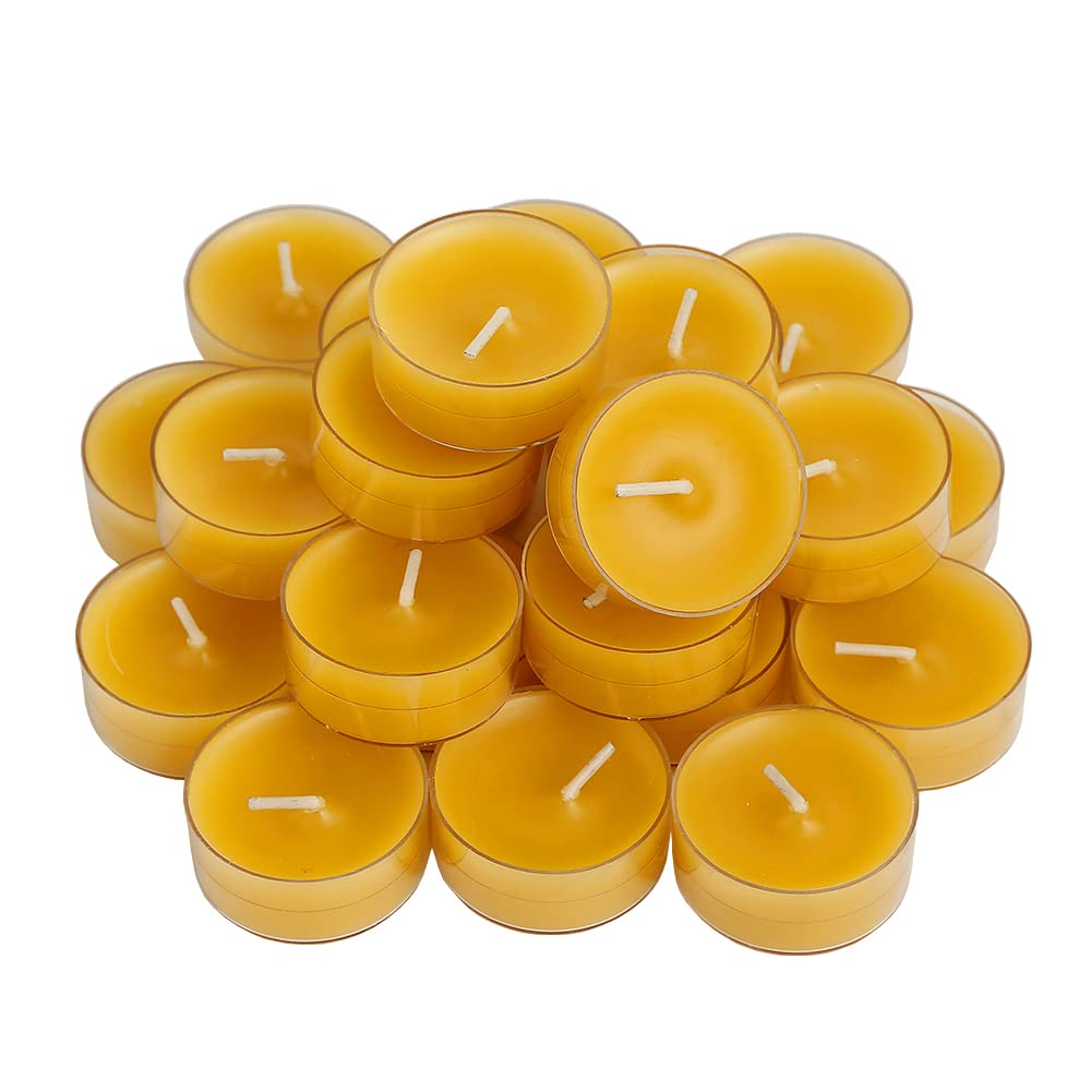 LJQizn Beeswax Tealight Candles, 24pcs Unscented, Handmade, Yellow, Perfect for Parties, Weddings, Home Decor