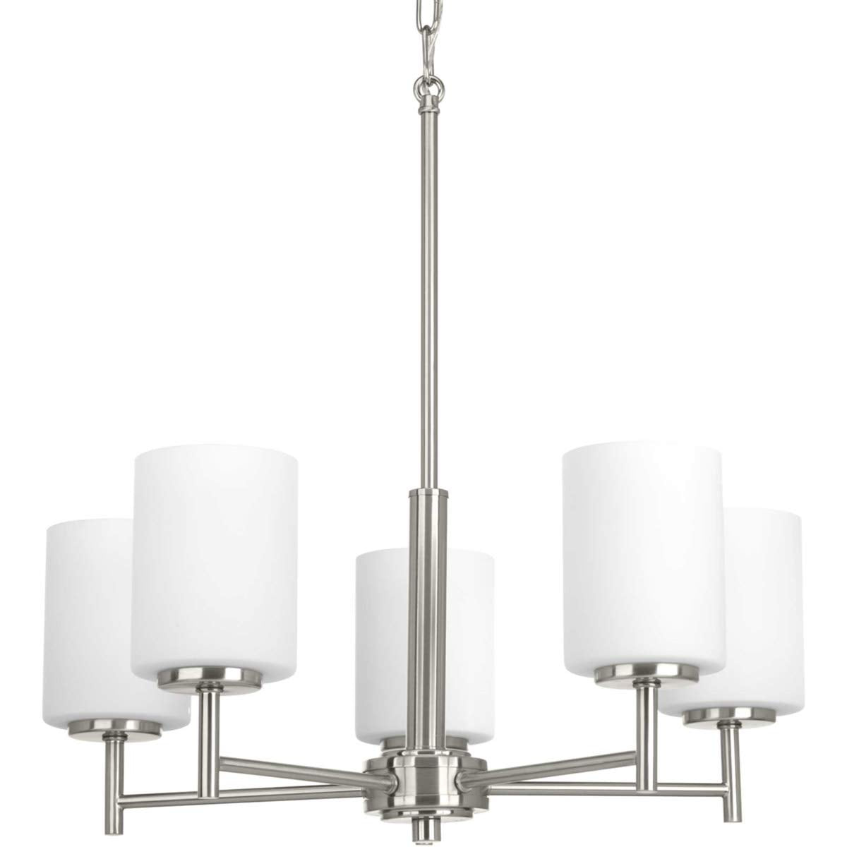 Progress Lighting P4319-09 Replay Collection Etched White Glass Modern Chandelier Light, 5-Light, Brushed Nickel