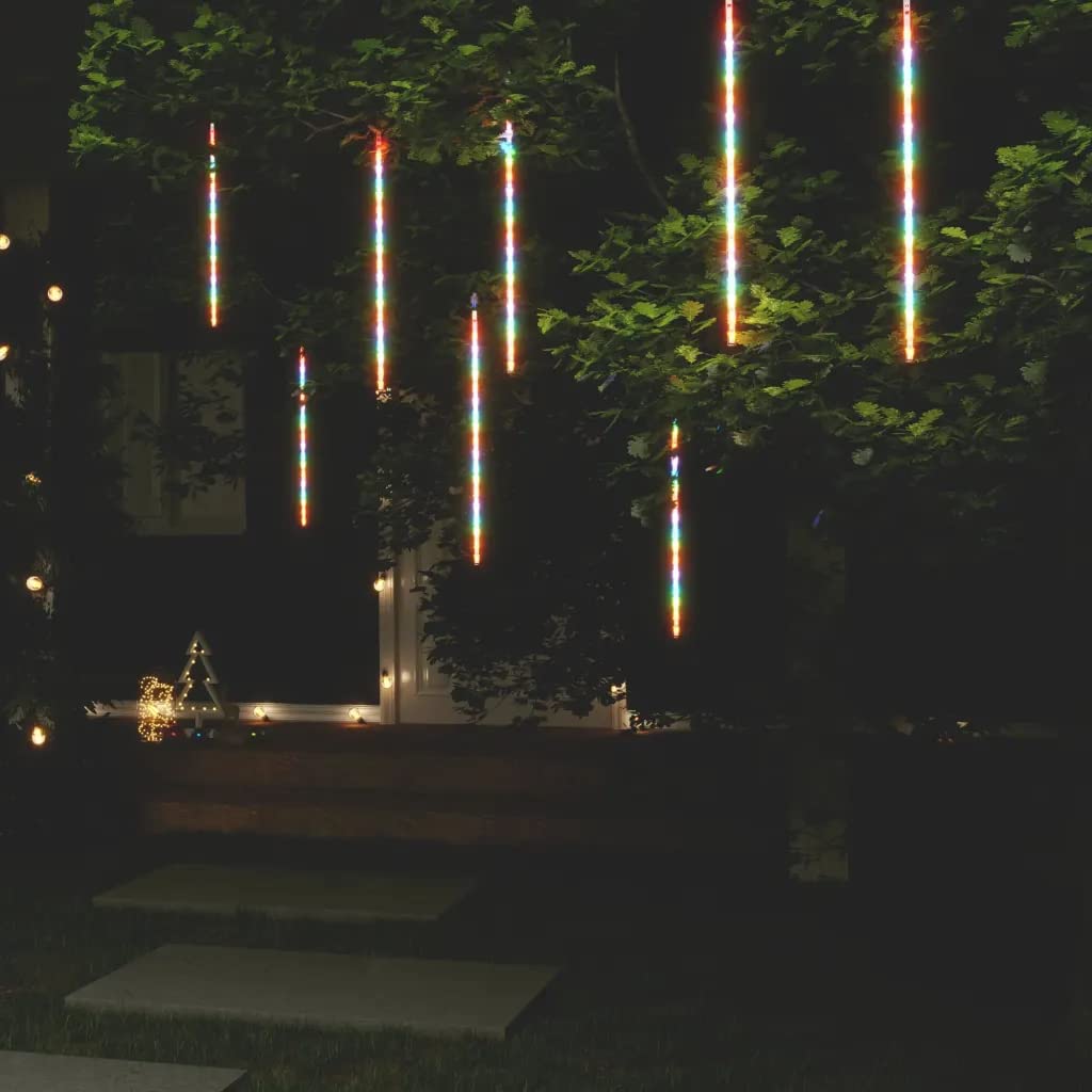 vidaXL Meteor Lights - 8 pcs Colorful LED String Lights for Indoor/Outdoor Use, 19.7in Long, Plastic Material