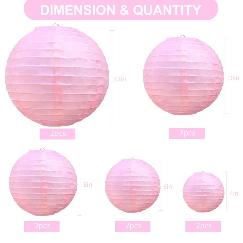 Beishida Pink Round Paper Lanterns - 10 Pack Decorative Chinese Lanterns For ValentineS, Birthdays, Weddings, And Baby Showers