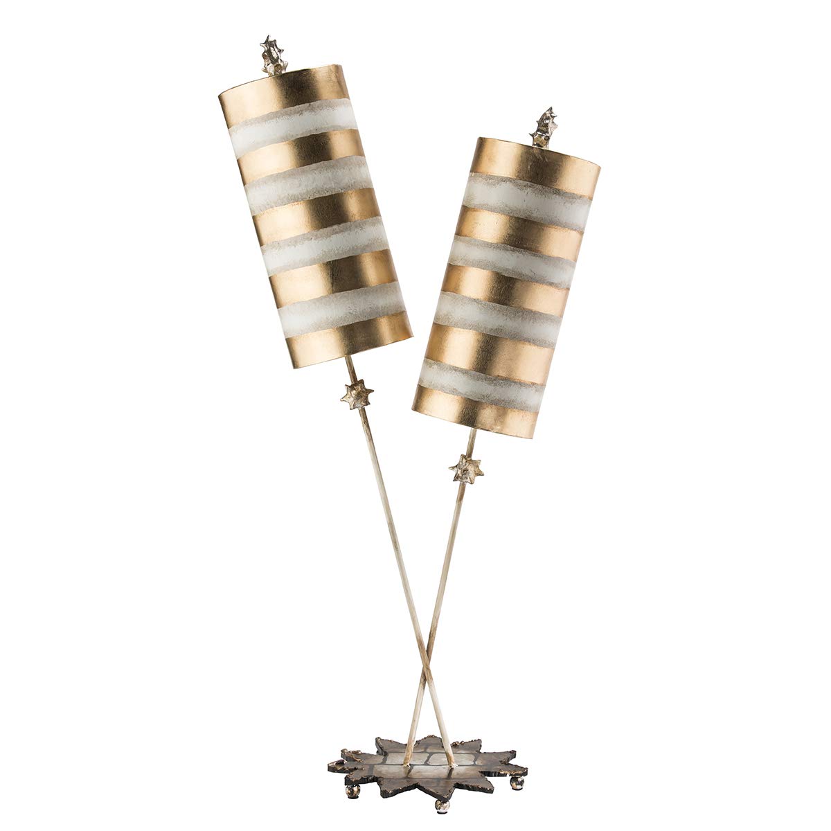 Flambeau Lighting TA1030 Nettle Luxe Gold Table Lamp, Gold leafed Star-Shaped Base with Cream Metal Stems
