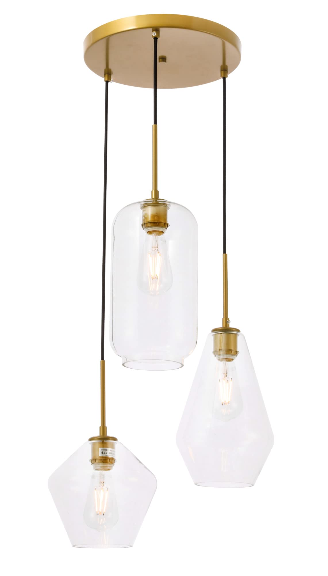 Elegant Lighting Living District Gene 3 Light Brass and Clear Glass Pendant