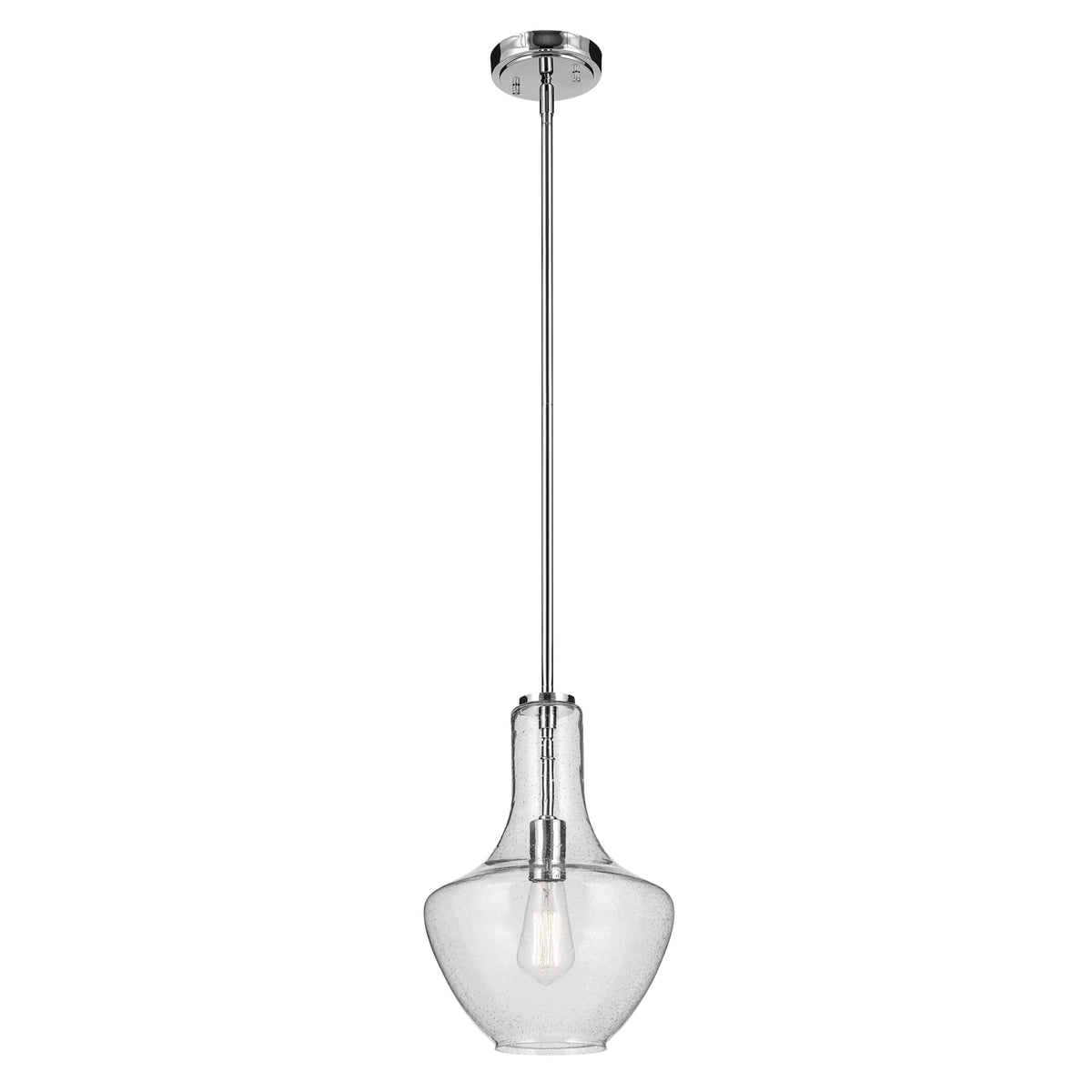 Everly 15.25 1-Light Bell Pendant With Clear Seeded Glass In Chrome, For A Kitchen Island, Dining Nook, Or Home Bar, (15.25 X 10