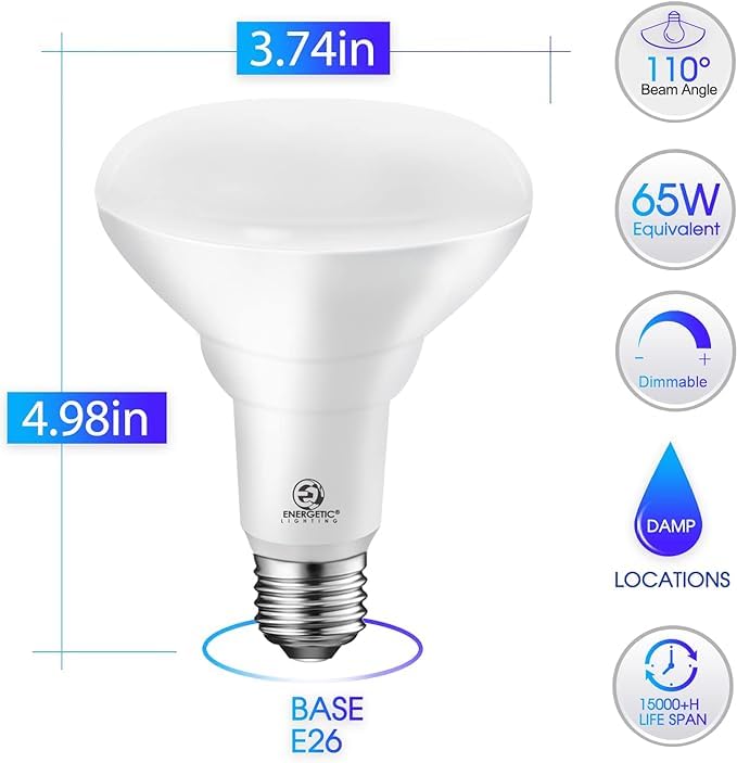 Energetic 6-Pack Br30 Led Recessed Light Bulb, 8.5W=65W, 2700K Soft White, 650Lm, Dimmable Ceiling Flood Light Bulb For Cans, Cr