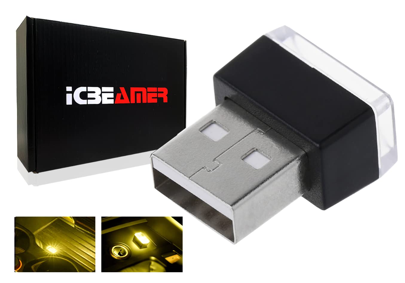 Icbeamer Universal Usb Interface Plug-In Miniature Night Light Led, Color: Yellow | For Car Interior And Trunk Ambient Atmospher