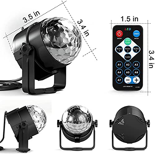 Yiixuyo Disco Ball Light - 7 Color LED Strobe with Remote Control, Mini Portable for Parties, DJ, Karaoke, Model EMS-10, ABS Material