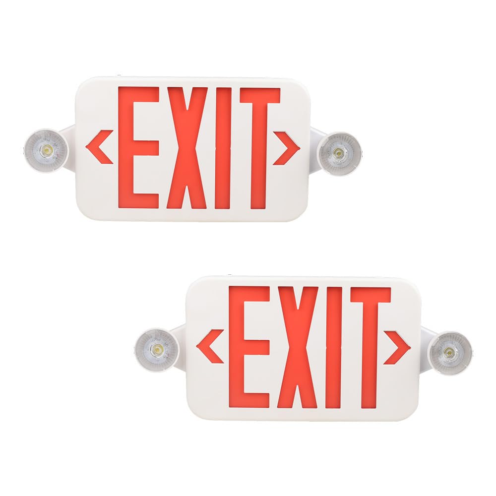 Ciata Lighting All LED Decorative Red Exit Sign & Emergency Light Combo with Battery Backup (2 Pack)