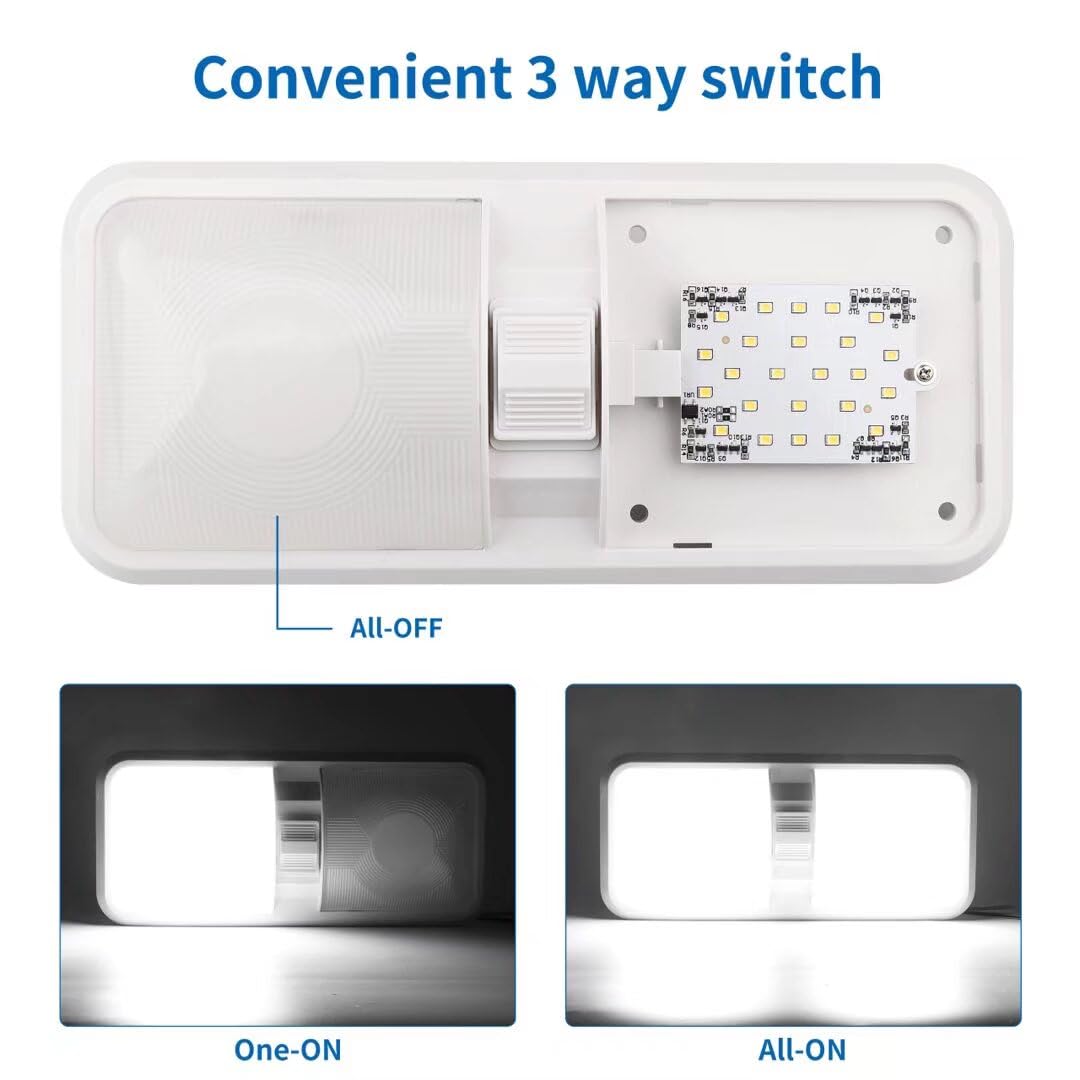 RVZONE LED Ceiling Dome Light Fixture - 1000 LM, 12V, Natural White, 2-Pack