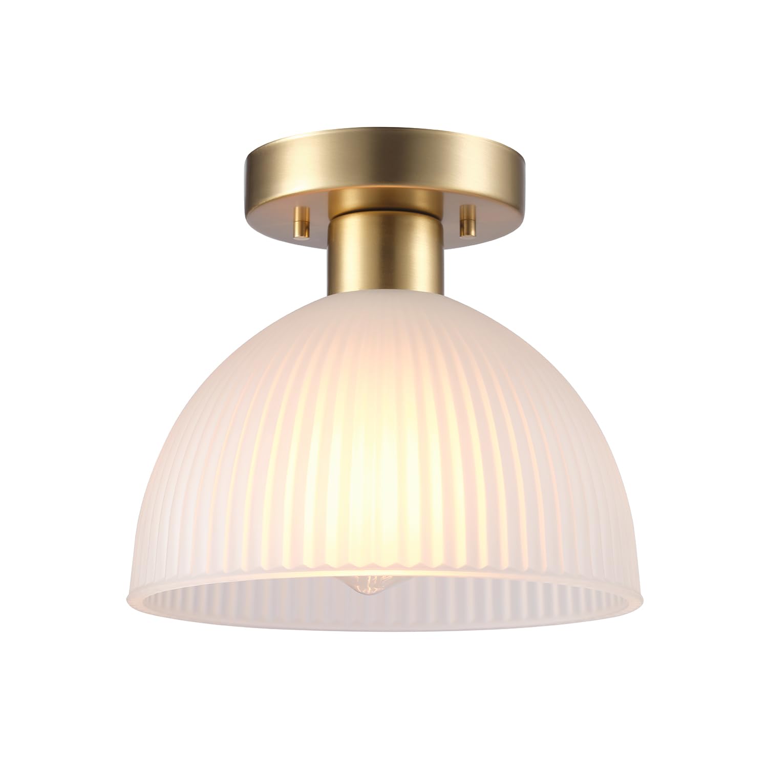 Globe Electric 66000129 1-Light Semi-Flush Mount Ceiling Light, Matte Brass, Frosted Ribbed Glass Shade, Home Improvement, Dinin