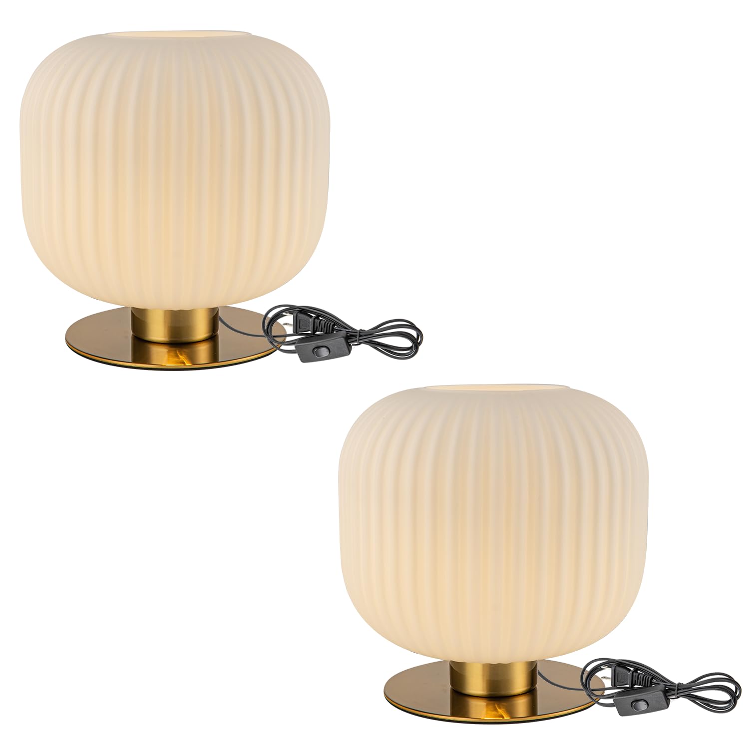 Soutas Bedroom Lamps Set of 2, White and Gold Bedside Lamp Milk Glass Table Lamp, MCM Table Lamp Vintage Nightstand Reading Lamp