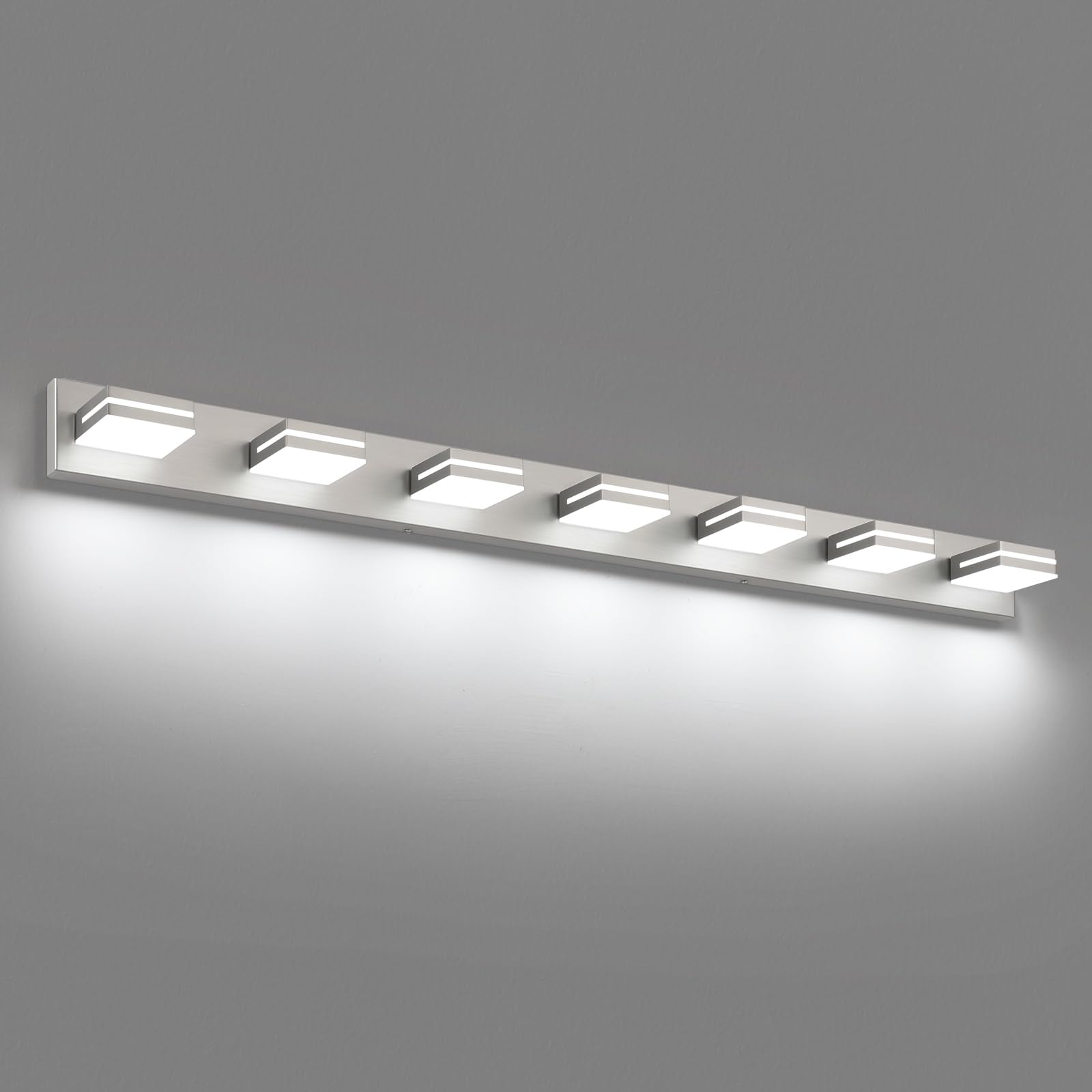 Sinerise Led Modern Bathroom Vanity Light Fixtures (7-Light  55-Inch)  Brushed Nickel Modern Acrylic Bathroom Wall Lighting Fixtures Over Mirror (Cool White 6000K)