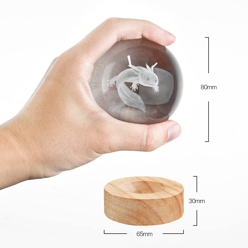 Yylzephb 3D Axolotl Crystal Ball Night Light With 16 Color Led Wooden Base, Upgraded 3.15 Inch Axolotl Glass Ball Lamp With Remo