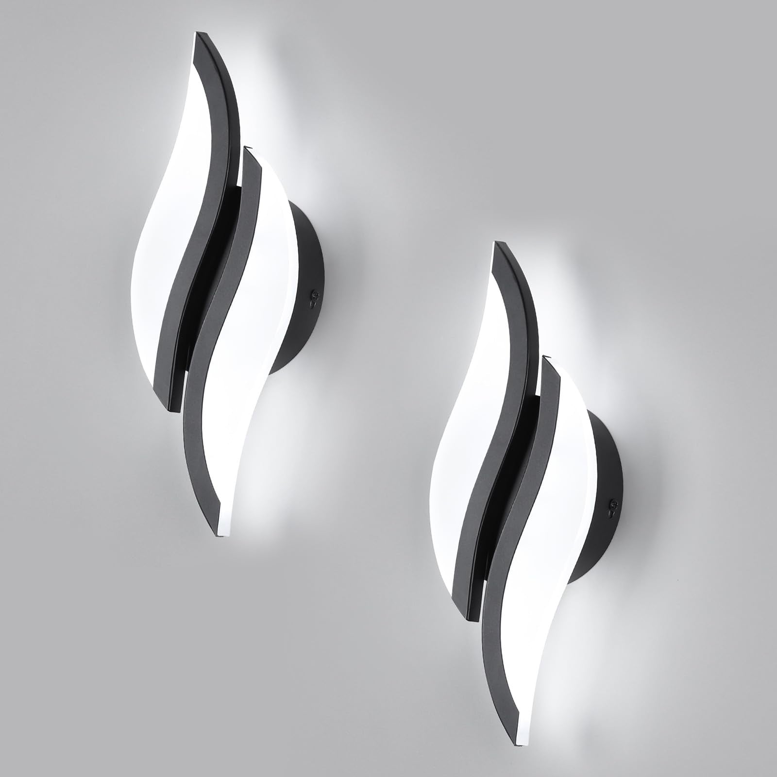 Modern Led Wall Sconces Set Of 2  6000K Black Indoor Wall Light Fixtures Acrylic Wall Sconce Lighting For Living Room Bedroom Bedside Bathroom Hallway Stairway Wall Lamp (Black)