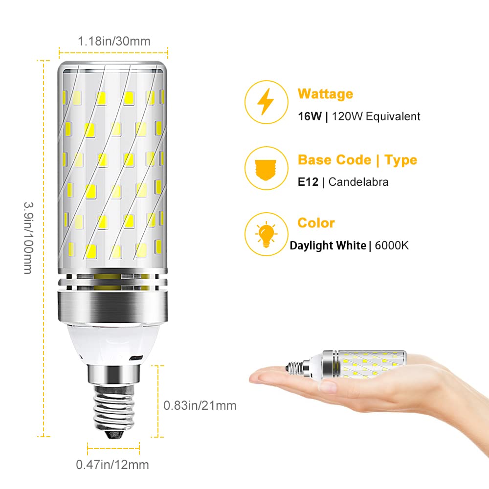 YGS-Tech E12 LED Bulb, 16W 1500LM, 6000K Daylight White, Non-Dimmable, 8 Pack