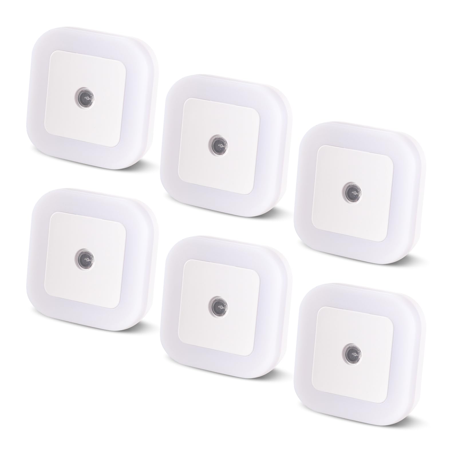Amligy Night Light, 0.5W Daylight White LED Plug-in Night Light with Dusk to Dawn Sensor, Pack of 6 - Designed for Kids Room,Bed