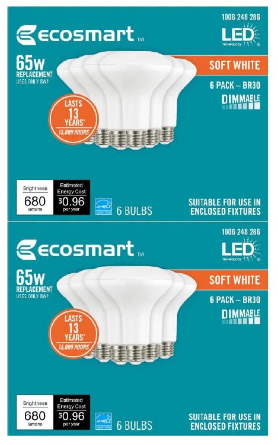 Ecosmart 65-Watt Equivalent Br30 Dimmable Energy Star Led Light Bulb Soft White (12-Pack)