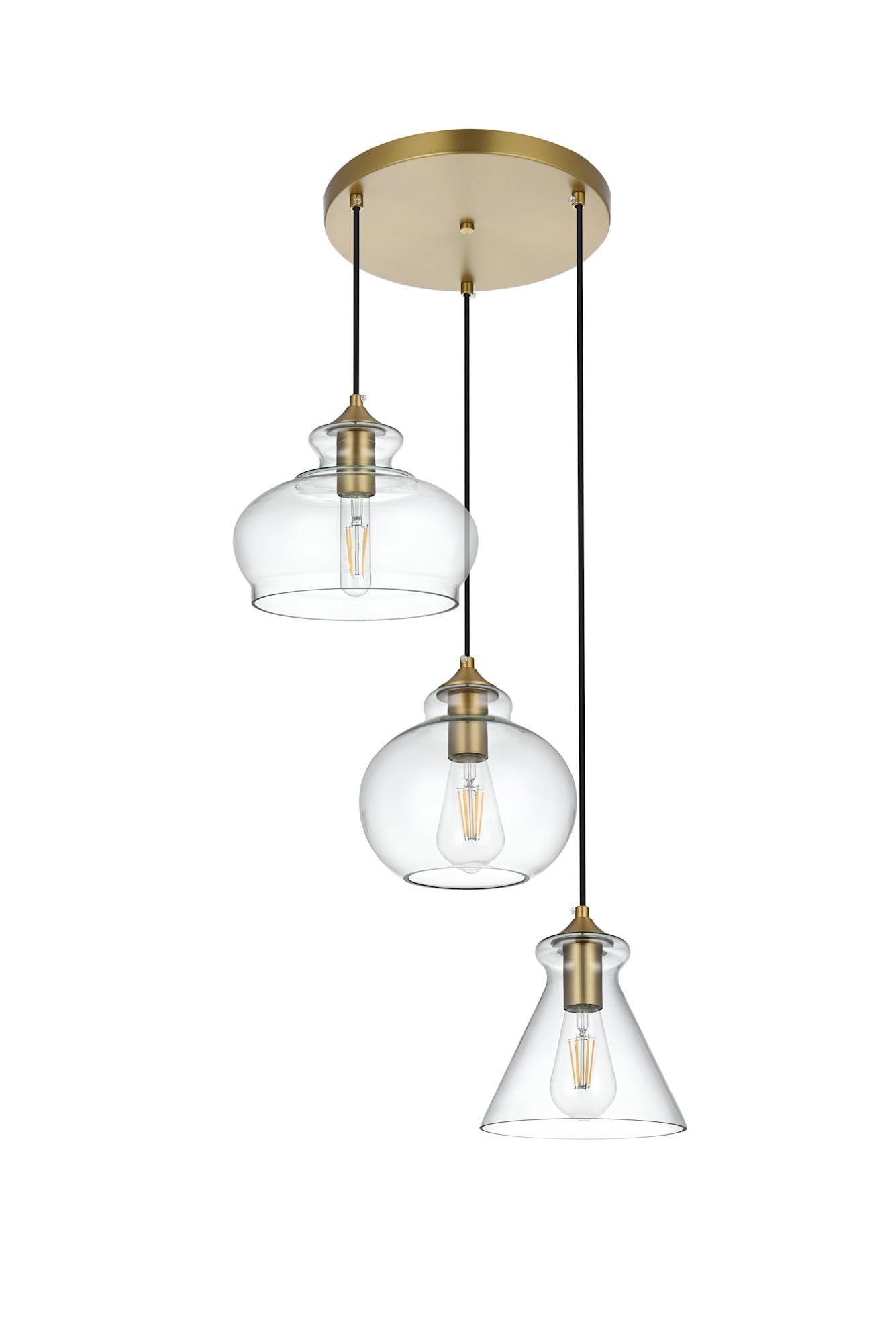 Living District Destry 3 Lights Brass Pendant with Clear Glass