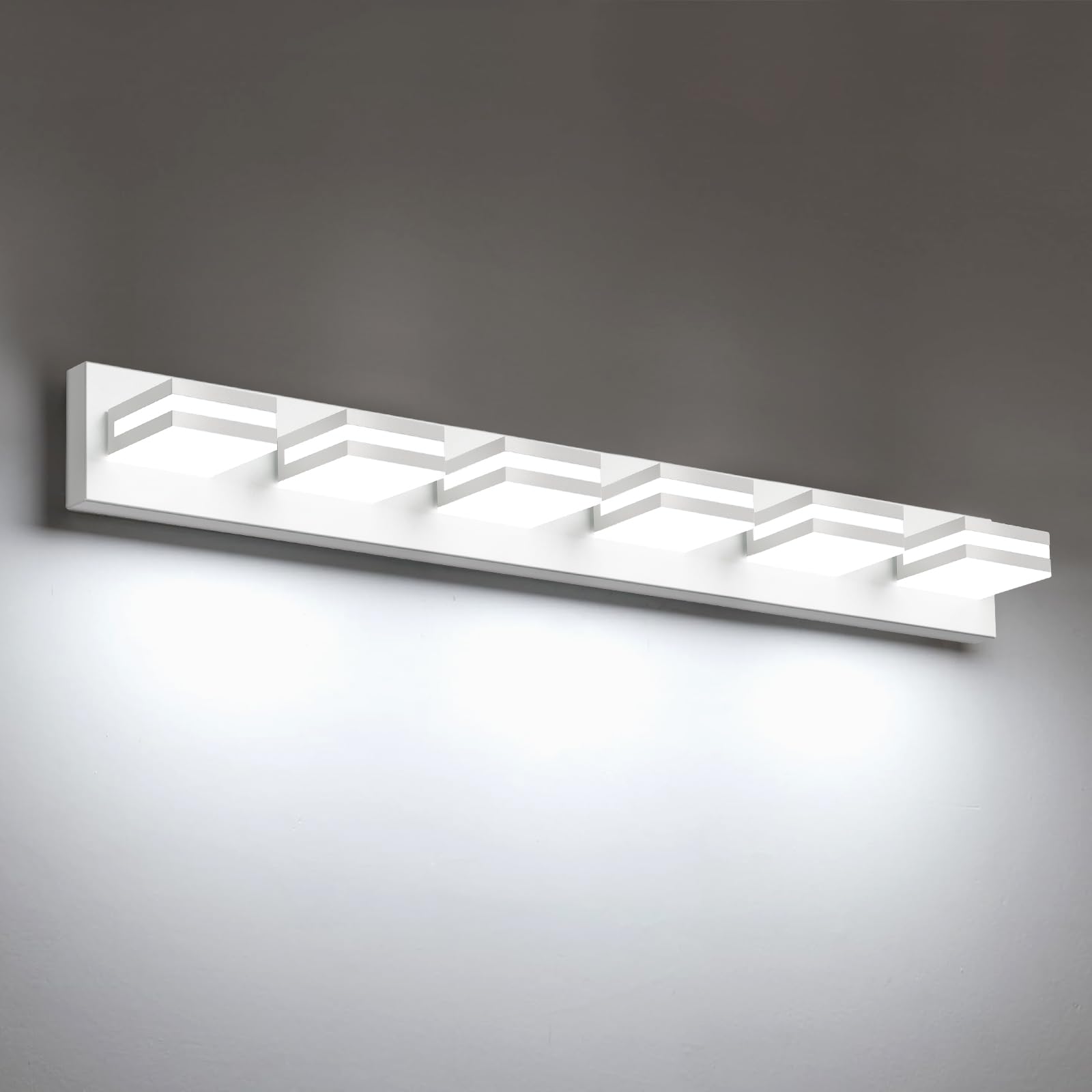 IZORRO LED Modern Bathroom Lights Fixtures(6-Light Dimmable) Matte White Acrylic Wall Lighting Vanity Lights for Bathroom Over Mirror - 6000k 36In (No Assembly Required)