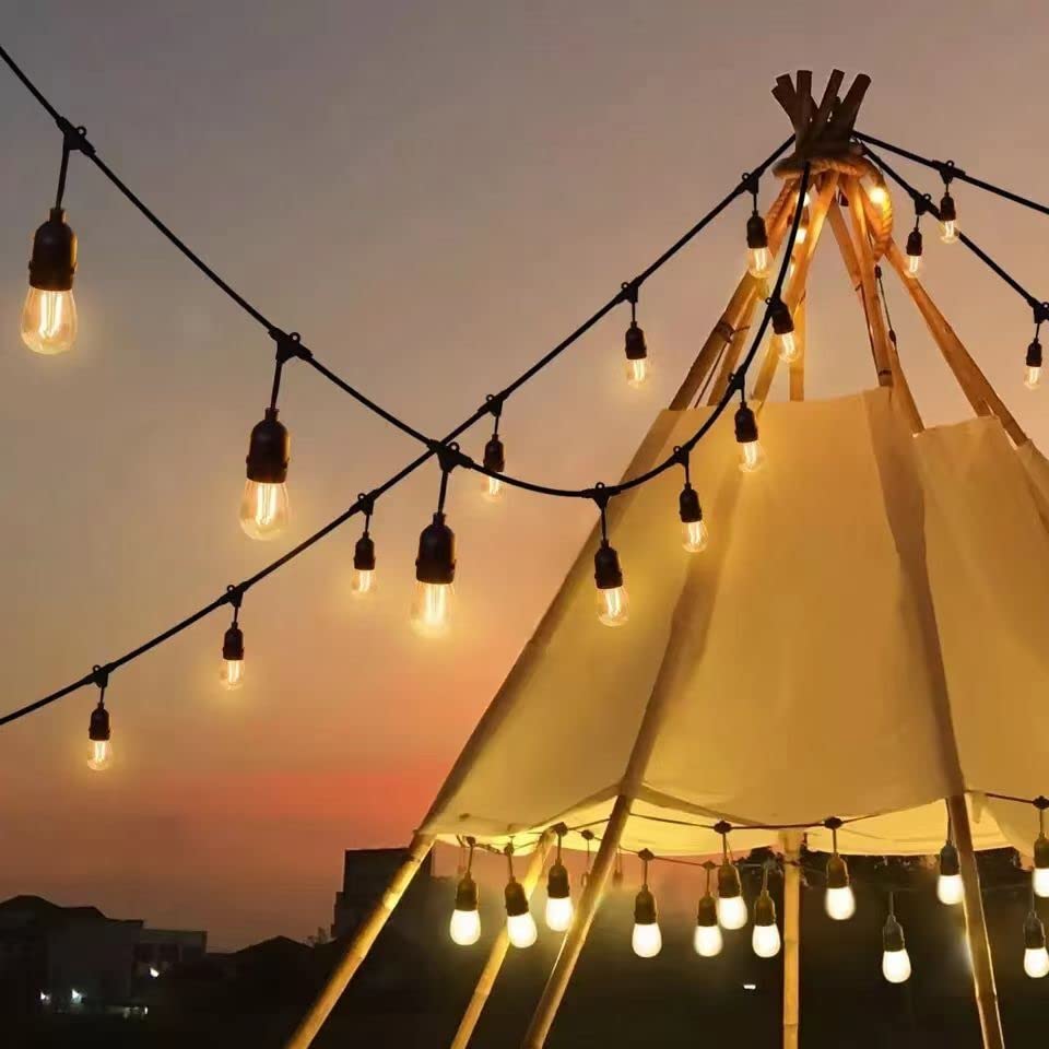 Meidaoduo Outdoor String Lights Led 100Ft Heavy-Duty Patio Lights String With 32 Dimmable Shatterproof Plastic Bulbs For Gazebo