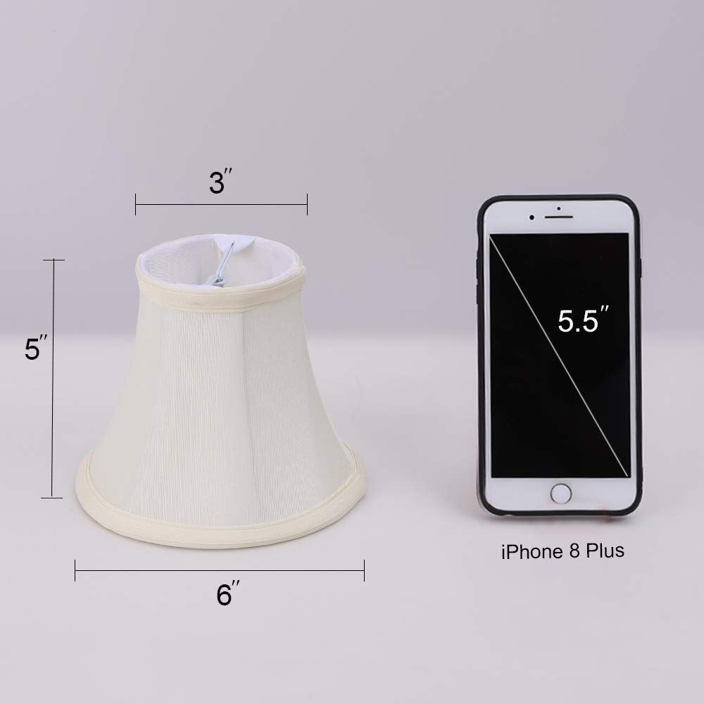 Wellmet Chandelier Shades, Clip-On Fitter For Candelabra Bulbs, 3X6X5, Cream White Fabric, 6 Pcs Set, Model Lp-Line-Cream White