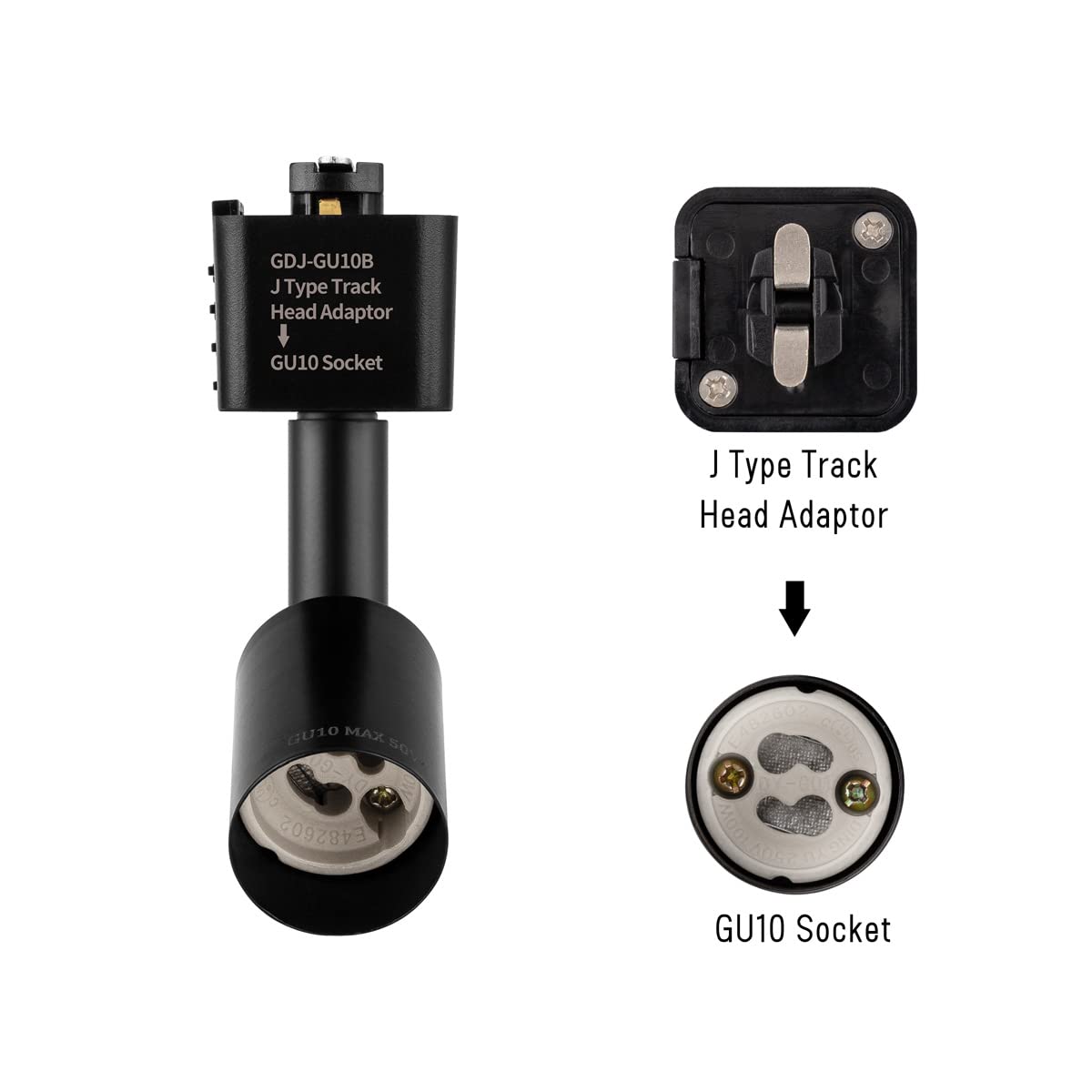 Mirrea Gu10 Base Adapter Track Lighting Head - Adjustable Direction, 3 Pack, Black Metal
